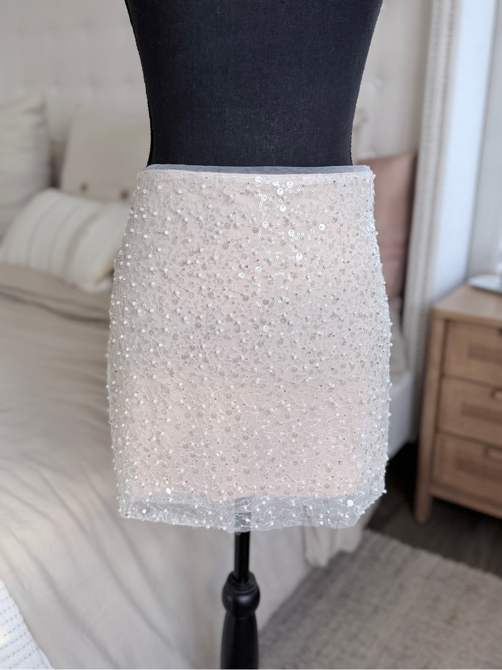 Lucy Paris Sequin Mini Skirt in Light Blush